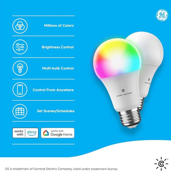 NWT 2-Pack GE CYNC A19 Smart LED Light Color Changing Bulbs - Picture 2 of 16